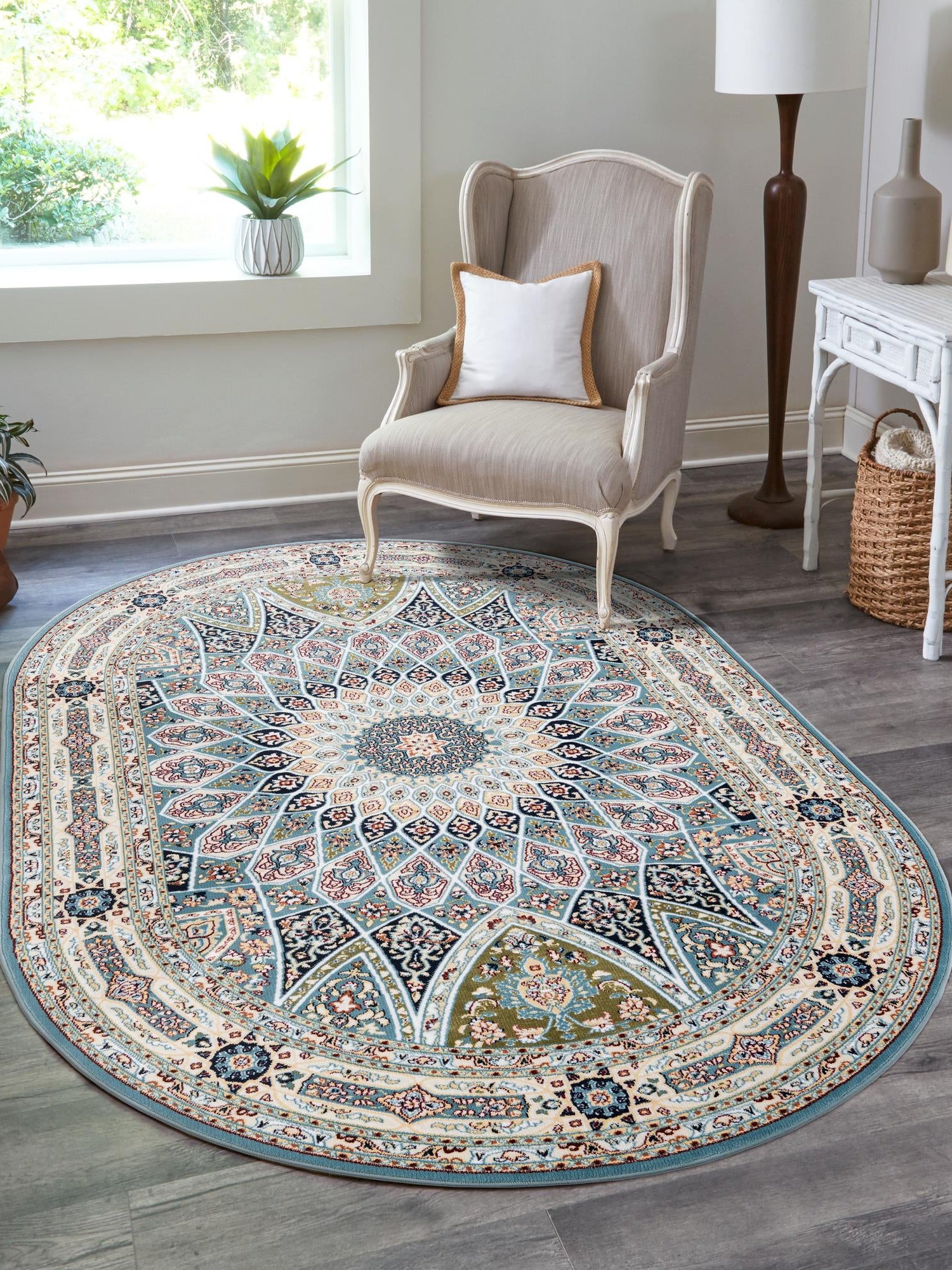 Blue 7' 10 x 10' Narenj Oval Area Rug 85% Polypropylene & 15% Polyester Traditional Classic Carpet for Living, Dining, Bedrooms, Office for Sale at Rug Engine
