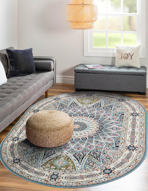 Blue 3' 1 x 5' 3 Narenj Oval Area Rug 85% Polypropylene & 15% Polyester Traditional Classic Carpet for Living, Dining, Bedrooms, Office for Sale at Rug Engine