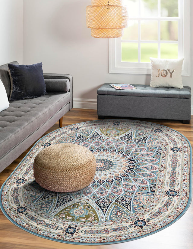 Blue 3' 1 x 5' 3 Narenj Oval Area Rug 85% Polypropylene & 15% Polyester Traditional Classic Carpet for Living, Dining, Bedrooms, Office for Sale at Rug Engine