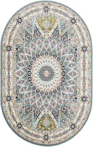 Blue 5' 3 x 8' Narenj Oval Area Rug 85% Polypropylene & 15% Polyester Traditional Classic Carpet for Living, Dining, Bedrooms, Office for Sale at Rug Engine