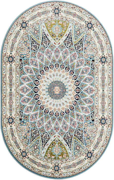 Blue 5' 3 x 8' Narenj Oval Area Rug 85% Polypropylene & 15% Polyester Traditional Classic Carpet for Living, Dining, Bedrooms, Office for Sale at Rug Engine