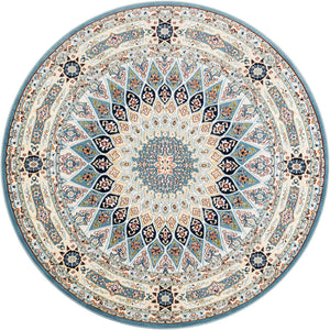 Blue 6' 1 x 6' 1 Narenj Round Area Rug 85% Polypropylene & 15% Polyester Traditional Classic Carpet for Living, Dining, Bedrooms, Office for Sale at Rug Engine