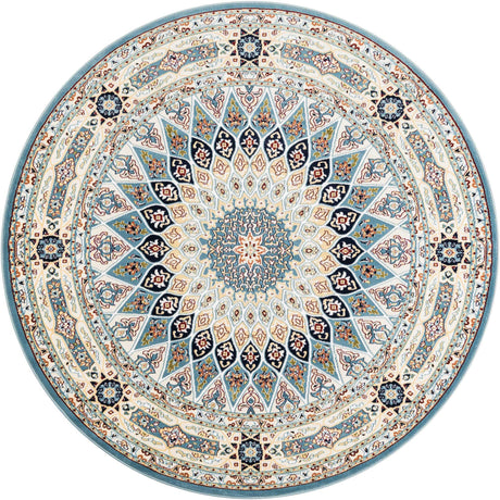Blue 6' 1 x 6' 1 Narenj Round Area Rug 85% Polypropylene & 15% Polyester Traditional Classic Carpet for Living, Dining, Bedrooms, Office for Sale at Rug Engine