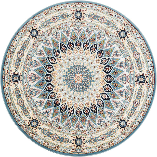 Blue 6' 1 x 6' 1 Narenj Round Area Rug 85% Polypropylene & 15% Polyester Traditional Classic Carpet for Living, Dining, Bedrooms, Office for Sale at Rug Engine
