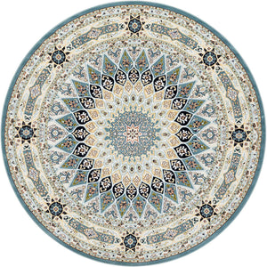 Blue 7' 10 x 7' 10 Narenj Round Area Rug 85% Polypropylene & 15% Polyester Traditional Classic Carpet for Living, Dining, Bedrooms, Office for Sale at Rug Engine