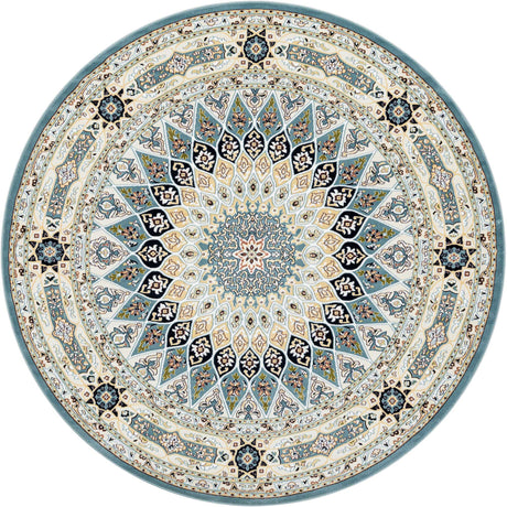 Blue 7' 10 x 7' 10 Narenj Round Area Rug 85% Polypropylene & 15% Polyester Traditional Classic Carpet for Living, Dining, Bedrooms, Office for Sale at Rug Engine