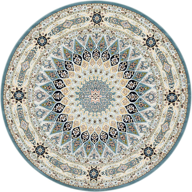 Blue 7' 10 x 7' 10 Narenj Round Area Rug 85% Polypropylene & 15% Polyester Traditional Classic Carpet for Living, Dining, Bedrooms, Office for Sale at Rug Engine