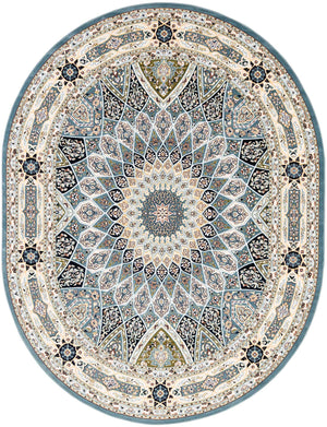 Blue 7' 10 x 10' Narenj Oval Area Rug 85% Polypropylene & 15% Polyester Traditional Classic Carpet for Living, Dining, Bedrooms, Office for Sale at Rug Engine