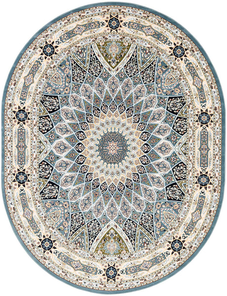 Blue 7' 10 x 10' Narenj Oval Area Rug 85% Polypropylene & 15% Polyester Traditional Classic Carpet for Living, Dining, Bedrooms, Office for Sale at Rug Engine