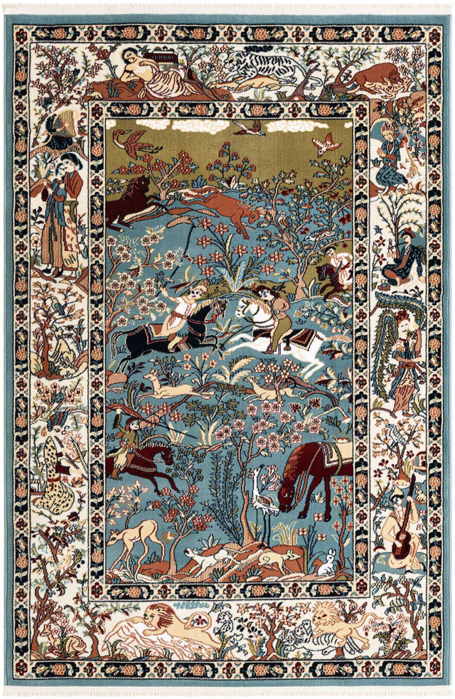 Blue 4' 1 x 6' 1 Narenj Rectangle Area Rug 85% Polypropylene & 15% Polyester Traditional Classic Carpet for Living, Dining, Bedrooms, Office for Sale at Rug Engine