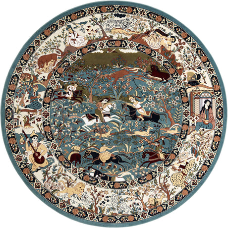 Blue 6' 1 x 6' 1 Narenj Round Area Rug 85% Polypropylene & 15% Polyester Traditional Classic Carpet for Living, Dining, Bedrooms, Office for Sale at Rug Engine