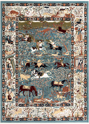 Blue 9' x 12' Narenj Rectangle Area Rug 85% Polypropylene & 15% Polyester Traditional Classic Carpet for Living, Dining, Bedrooms, Office for Sale at Rug Engine