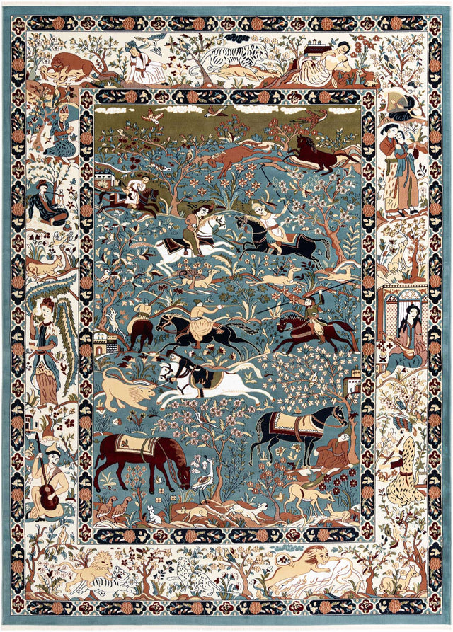 Blue 9' x 12' Narenj Rectangle Area Rug 85% Polypropylene & 15% Polyester Traditional Classic Carpet for Living, Dining, Bedrooms, Office for Sale at Rug Engine