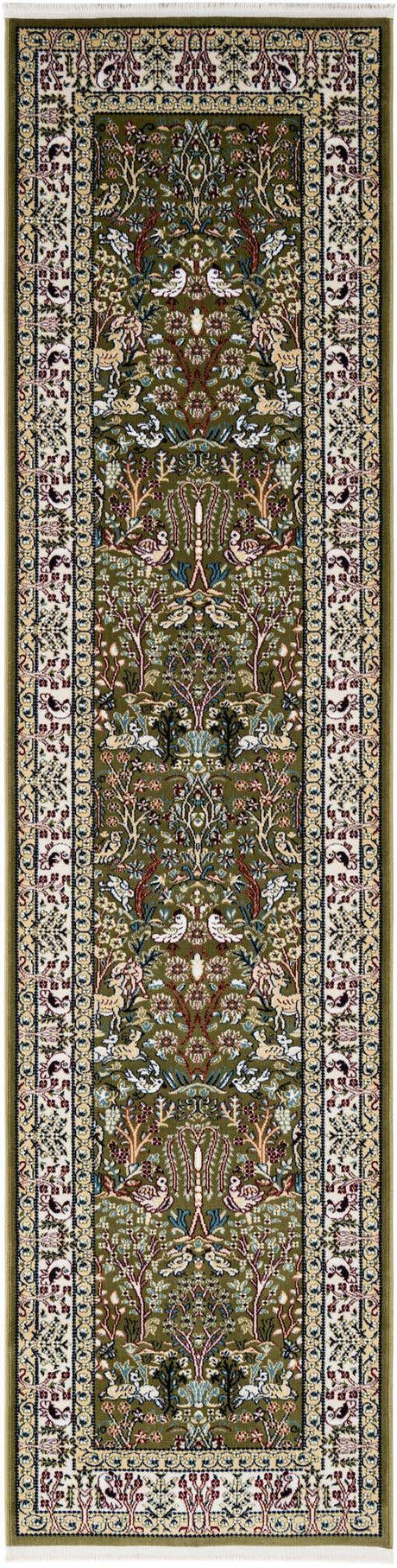 Green 2' 7 x 10' Narenj Runner Area Rug 85% Polypropylene & 15% Polyester Traditional Classic Carpet for Living, Dining, Bedrooms, Office for Sale at Rug Engine