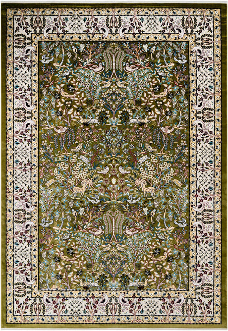 Green 10' x 14' 1 Narenj Rectangle Area Rug 85% Polypropylene & 15% Polyester Traditional Classic Carpet for Living, Dining, Bedrooms, Office for Sale at Rug Engine