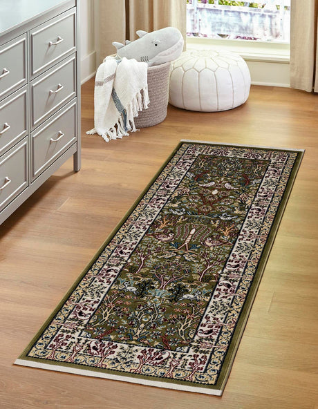 Green 2' 7 x 7' 1 Narenj Runner Area Rug 85% Polypropylene & 15% Polyester Traditional Classic Carpet for Living, Dining, Bedrooms, Office for Sale at Rug Engine