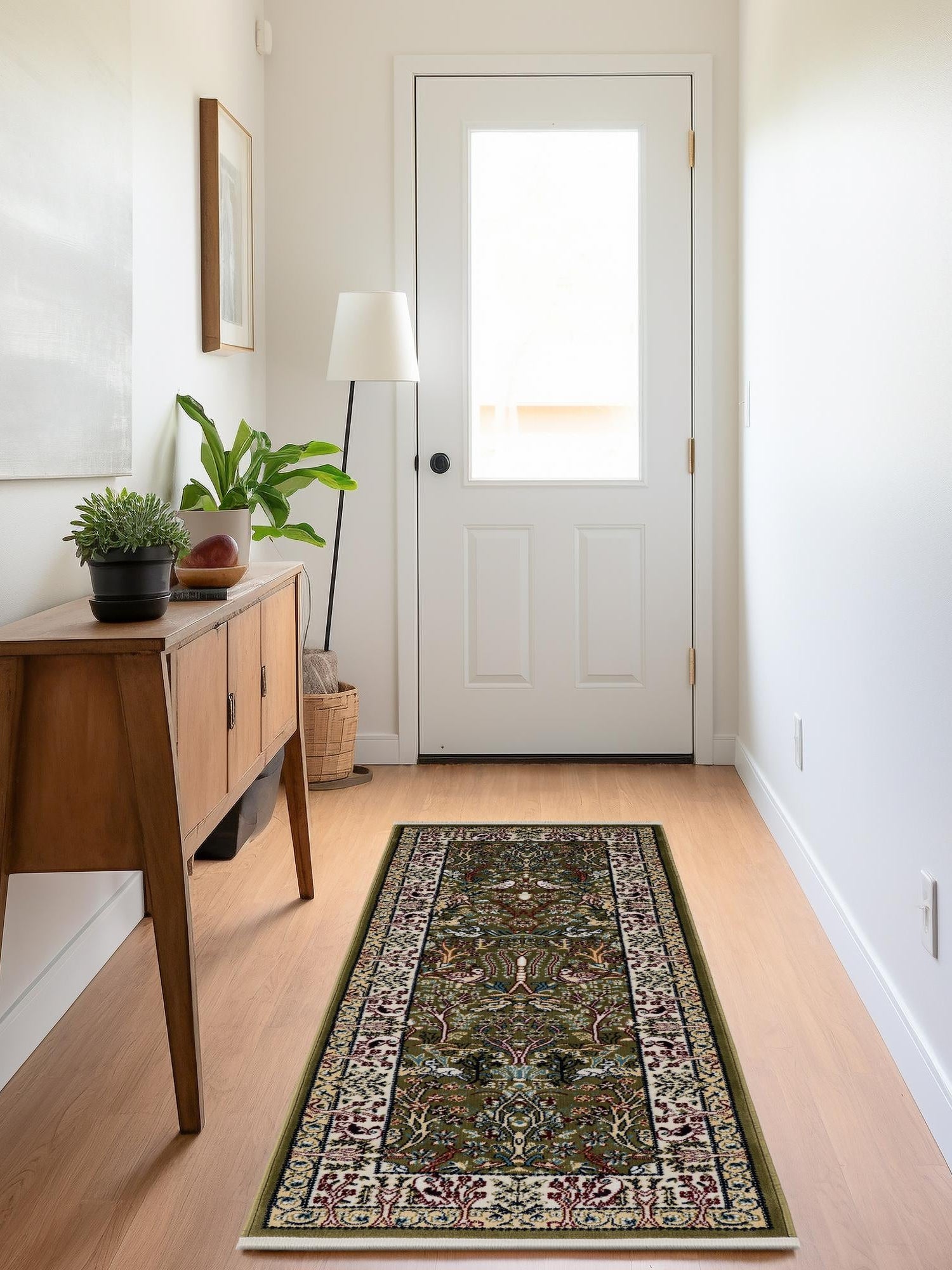 Green 2' x 6' 1 Narenj Runner Area Rug 85% Polypropylene & 15% Polyester Traditional Classic Carpet for Living, Dining, Bedrooms, Office for Sale at Rug Engine