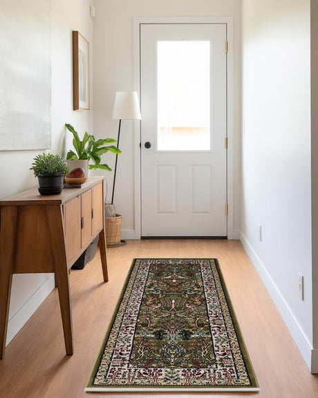 Green 2' x 8' Narenj Runner Area Rug 85% Polypropylene & 15% Polyester Traditional Classic Carpet for Living, Dining, Bedrooms, Office for Sale at Rug Engine