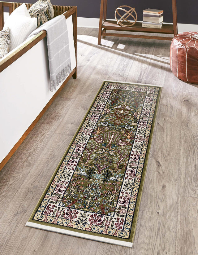 Green 2' 7 x 9' Narenj Runner Area Rug 85% Polypropylene & 15% Polyester Traditional Classic Carpet for Living, Dining, Bedrooms, Office for Sale at Rug Engine