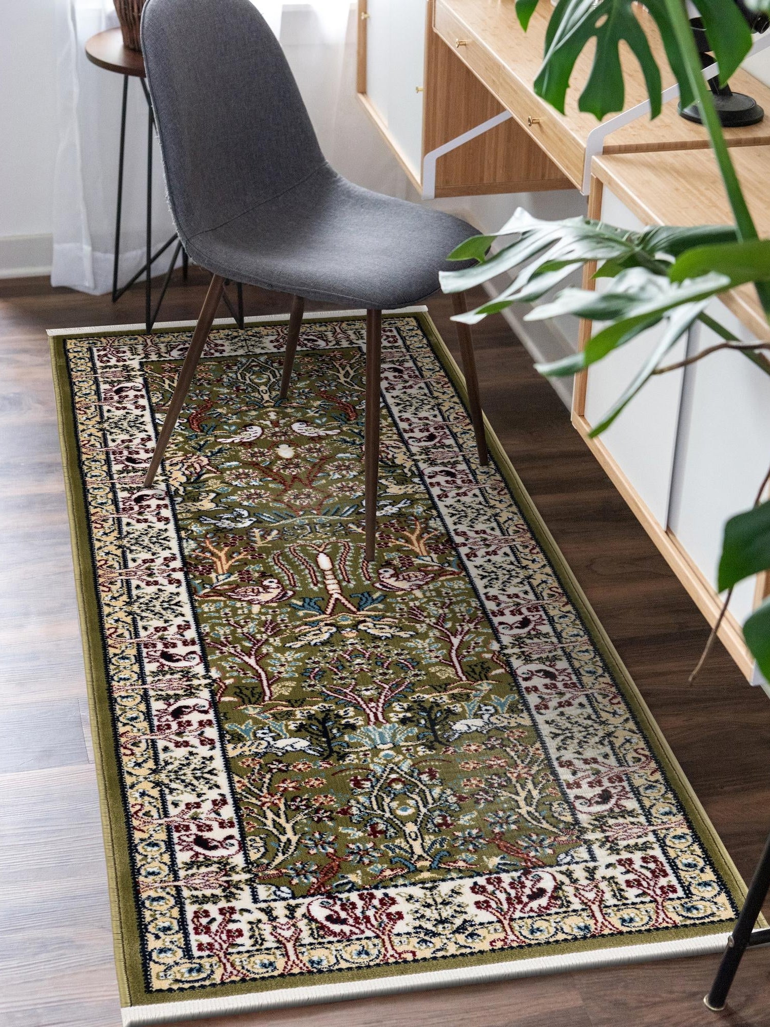 Green 2' x 8' Narenj Runner Area Rug 85% Polypropylene & 15% Polyester Traditional Classic Carpet for Living, Dining, Bedrooms, Office for Sale at Rug Engine