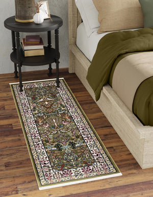 Green 2' x 8' Narenj Runner Area Rug 85% Polypropylene & 15% Polyester Traditional Classic Carpet for Living, Dining, Bedrooms, Office for Sale at Rug Engine