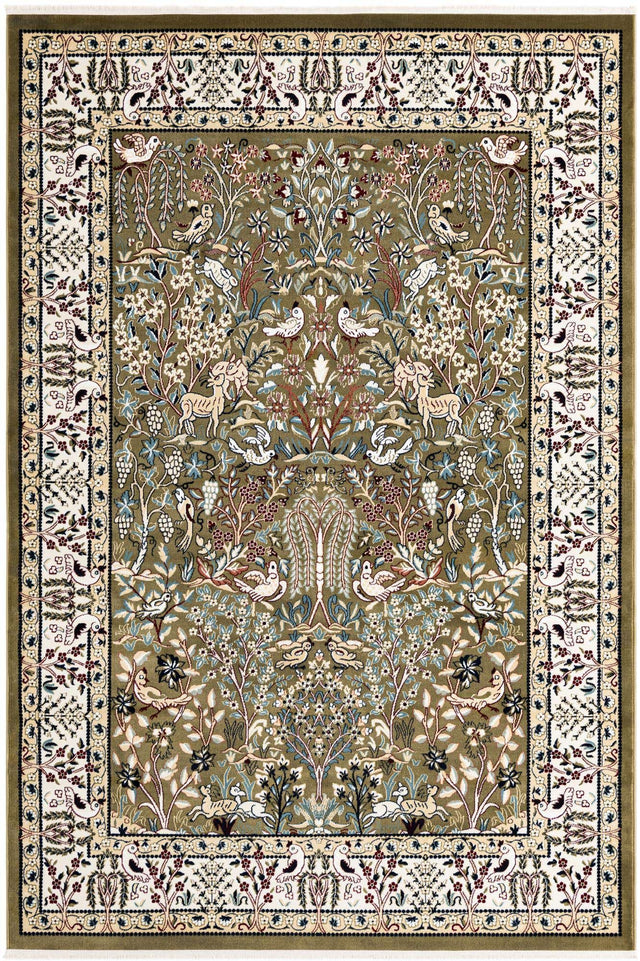 Green 7' 1 x 10' Narenj Rectangle Area Rug 85% Polypropylene & 15% Polyester Traditional Classic Carpet for Living, Dining, Bedrooms, Office for Sale at Rug Engine