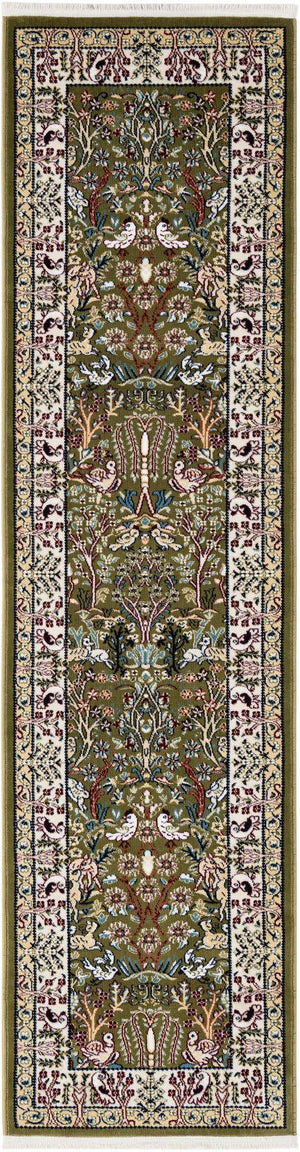 Green 2' x 8' Narenj Runner Area Rug 85% Polypropylene & 15% Polyester Traditional Classic Carpet for Living, Dining, Bedrooms, Office for Sale at Rug Engine