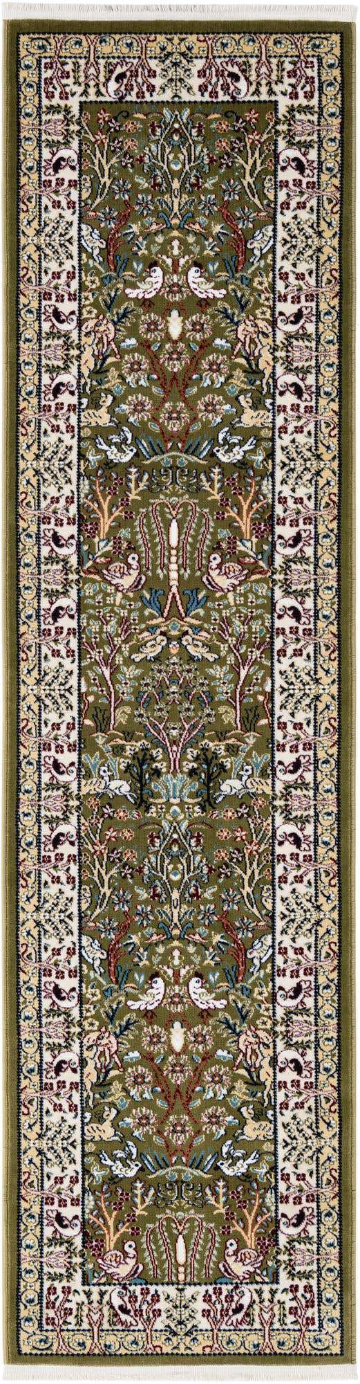 Green 2' x 8' Narenj Runner Area Rug 85% Polypropylene & 15% Polyester Traditional Classic Carpet for Living, Dining, Bedrooms, Office for Sale at Rug Engine