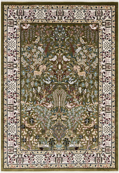 Green 7' 10 x 11' Narenj Rectangle Area Rug 85% Polypropylene & 15% Polyester Traditional Classic Carpet for Living, Dining, Bedrooms, Office for Sale at Rug Engine