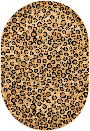 Light Brown 4' 1 x 6' 1 Wildlife Oval Area Rug Animal Print Safari Jungle Inspired Carpet for Unique Modern Interior Design for Sale at Rug Engine