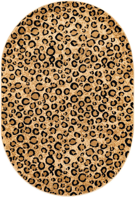 Light Brown 4' 1 x 6' 1 Wildlife Oval Area Rug Animal Print Safari Jungle Inspired Carpet for Unique Modern Interior Design for Sale at Rug Engine