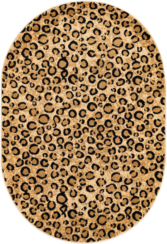 Light Brown 4' 1 x 6' 1 Wildlife Oval Area Rug Animal Print Safari Jungle Inspired Carpet for Unique Modern Interior Design for Sale at Rug Engine