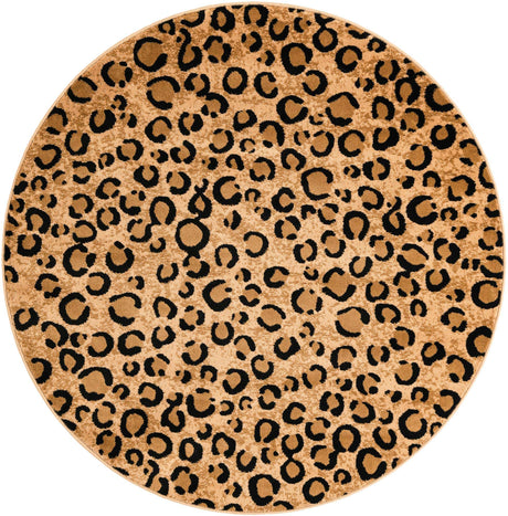 Light Brown 5' 3 x 5' 3 Wildlife Round Area Rug Animal Print Safari Jungle Inspired Carpet for Unique Modern Interior Design for Sale at Rug Engine