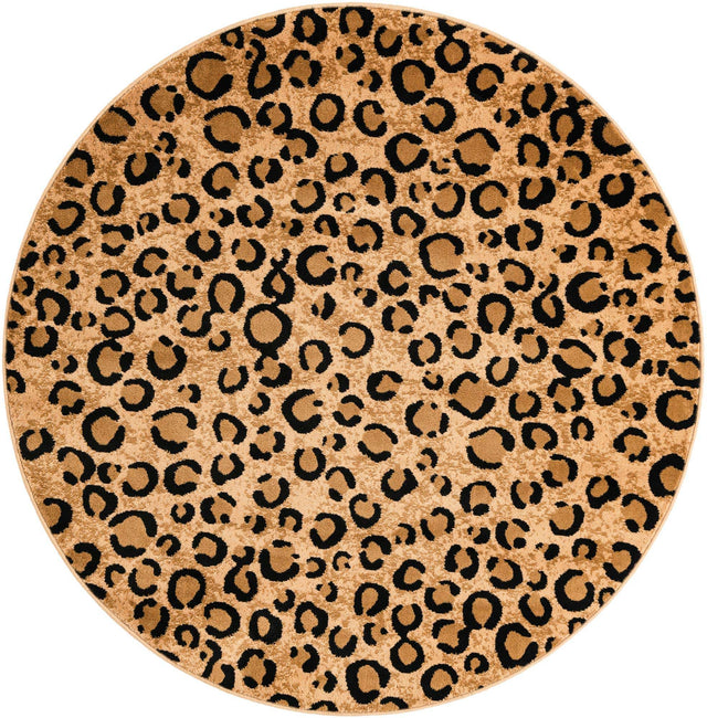 Light Brown 5' 3 x 5' 3 Wildlife Round Area Rug Animal Print Safari Jungle Inspired Carpet for Unique Modern Interior Design for Sale at Rug Engine