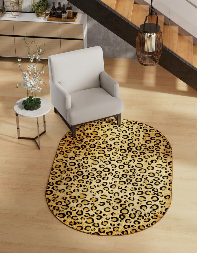 Light Brown 4' 1 x 6' 1 Wildlife Oval Area Rug Animal Print Safari Jungle Inspired Carpet for Unique Modern Interior Design for Sale at Rug Engine