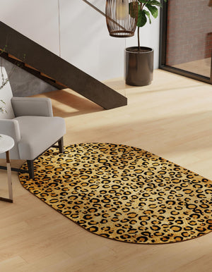 Light Brown 4' 1 x 6' 1 Wildlife Oval Area Rug Animal Print Safari Jungle Inspired Carpet for Unique Modern Interior Design for Sale at Rug Engine