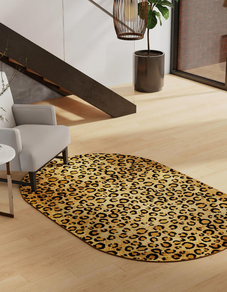 Light Brown 4' 1 x 6' 1 Wildlife Oval Area Rug Animal Print Safari Jungle Inspired Carpet for Unique Modern Interior Design for Sale at Rug Engine