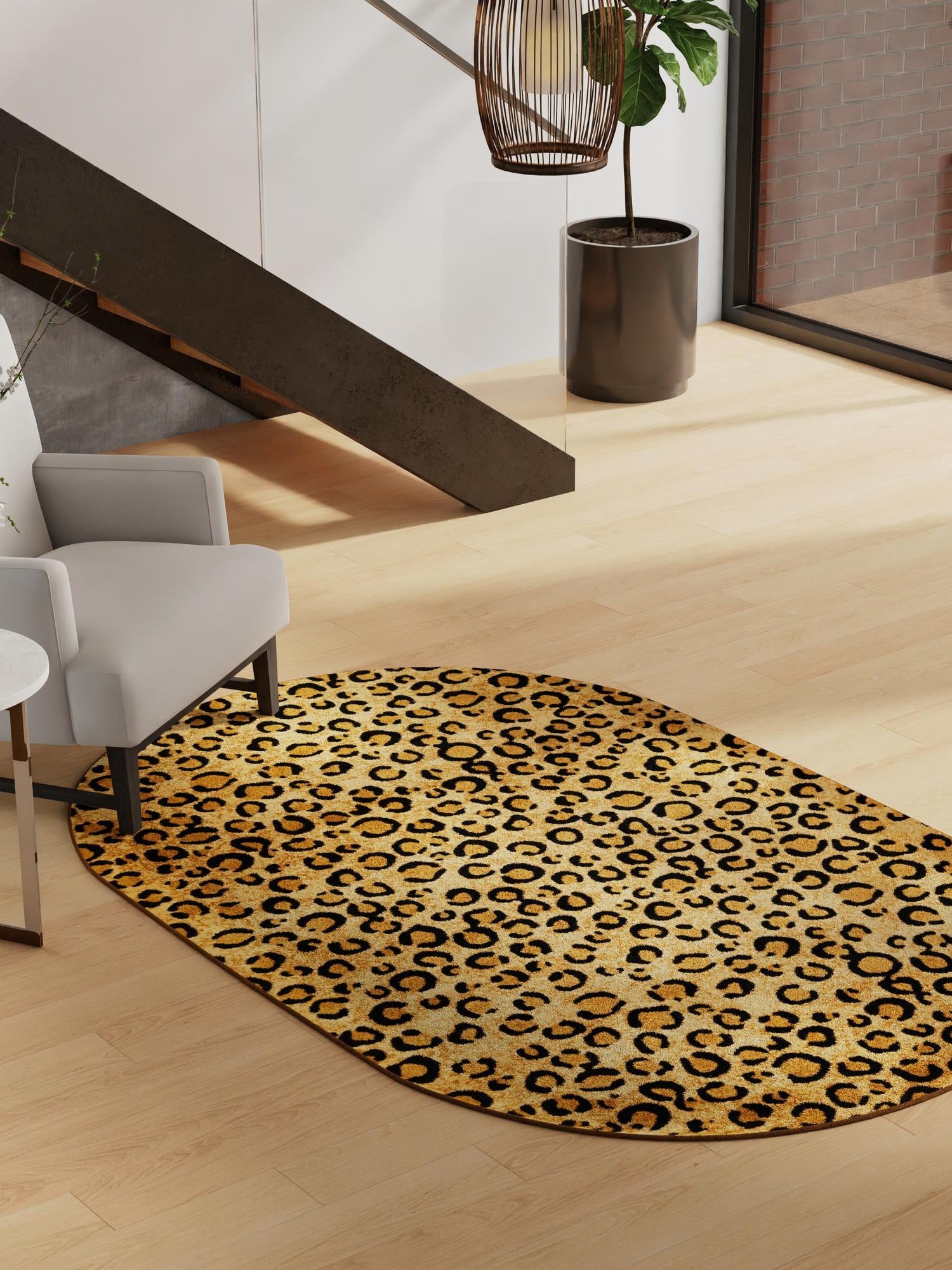 Light Brown 5' 3 x 8' Wildlife Oval Area Rug Animal Print Safari Jungle Inspired Carpet for Unique Modern Interior Design for Sale at Rug Engine