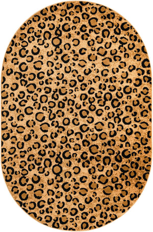 Light Brown 5' 3 x 8' Wildlife Oval Area Rug Animal Print Safari Jungle Inspired Carpet for Unique Modern Interior Design for Sale at Rug Engine
