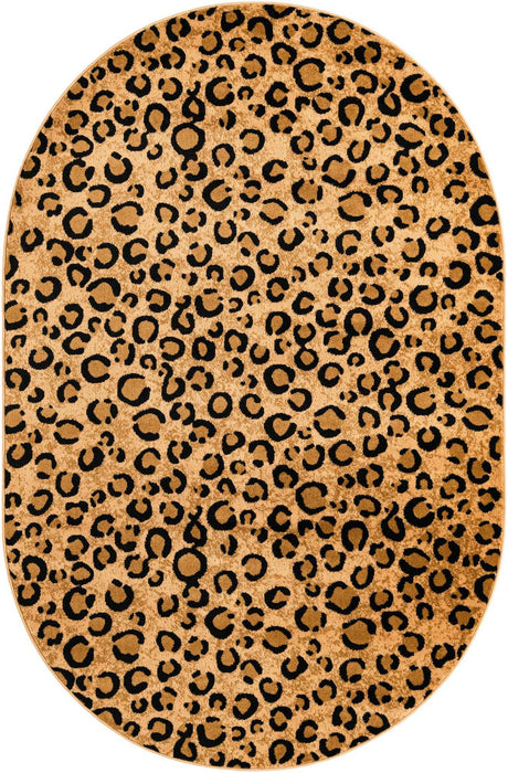 Light Brown 5' 3 x 8' Wildlife Oval Area Rug Animal Print Safari Jungle Inspired Carpet for Unique Modern Interior Design for Sale at Rug Engine