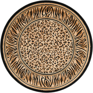 Light Brown 5' 3 x 5' 3 Wildlife Round Area Rug Animal Print Safari Jungle Inspired Carpet for Unique Modern Interior Design for Sale at Rug Engine