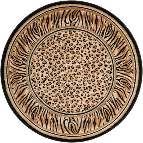 Light Brown 5' 3 x 5' 3 Wildlife Round Area Rug Animal Print Safari Jungle Inspired Carpet for Unique Modern Interior Design for Sale at Rug Engine