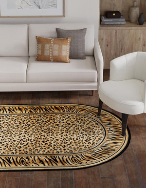 Light Brown 5' 3 x 8' Wildlife Oval Area Rug Animal Print Safari Jungle Inspired Carpet for Unique Modern Interior Design for Sale at Rug Engine