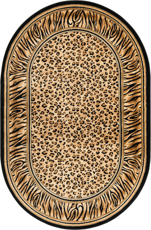 Light Brown 5' 3 x 8' Wildlife Oval Area Rug Animal Print Safari Jungle Inspired Carpet for Unique Modern Interior Design for Sale at Rug Engine