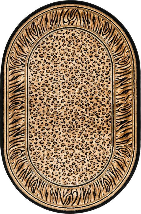 Light Brown 5' 3 x 8' Wildlife Oval Area Rug Animal Print Safari Jungle Inspired Carpet for Unique Modern Interior Design for Sale at Rug Engine