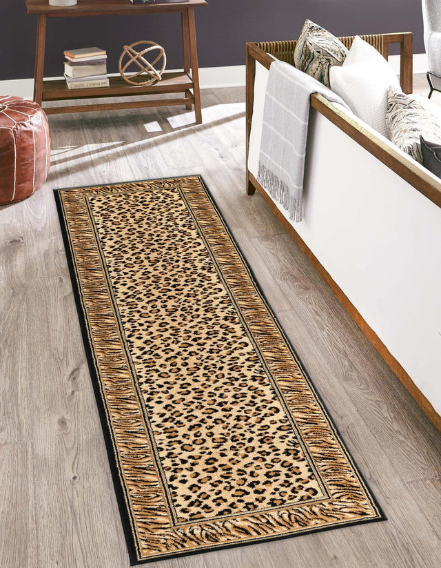 Light Brown 2' x 6' 1 Wildlife Runner Area Rug Animal Print Safari Jungle Inspired Carpet for Unique Modern Interior Design for Sale at Rug Engine