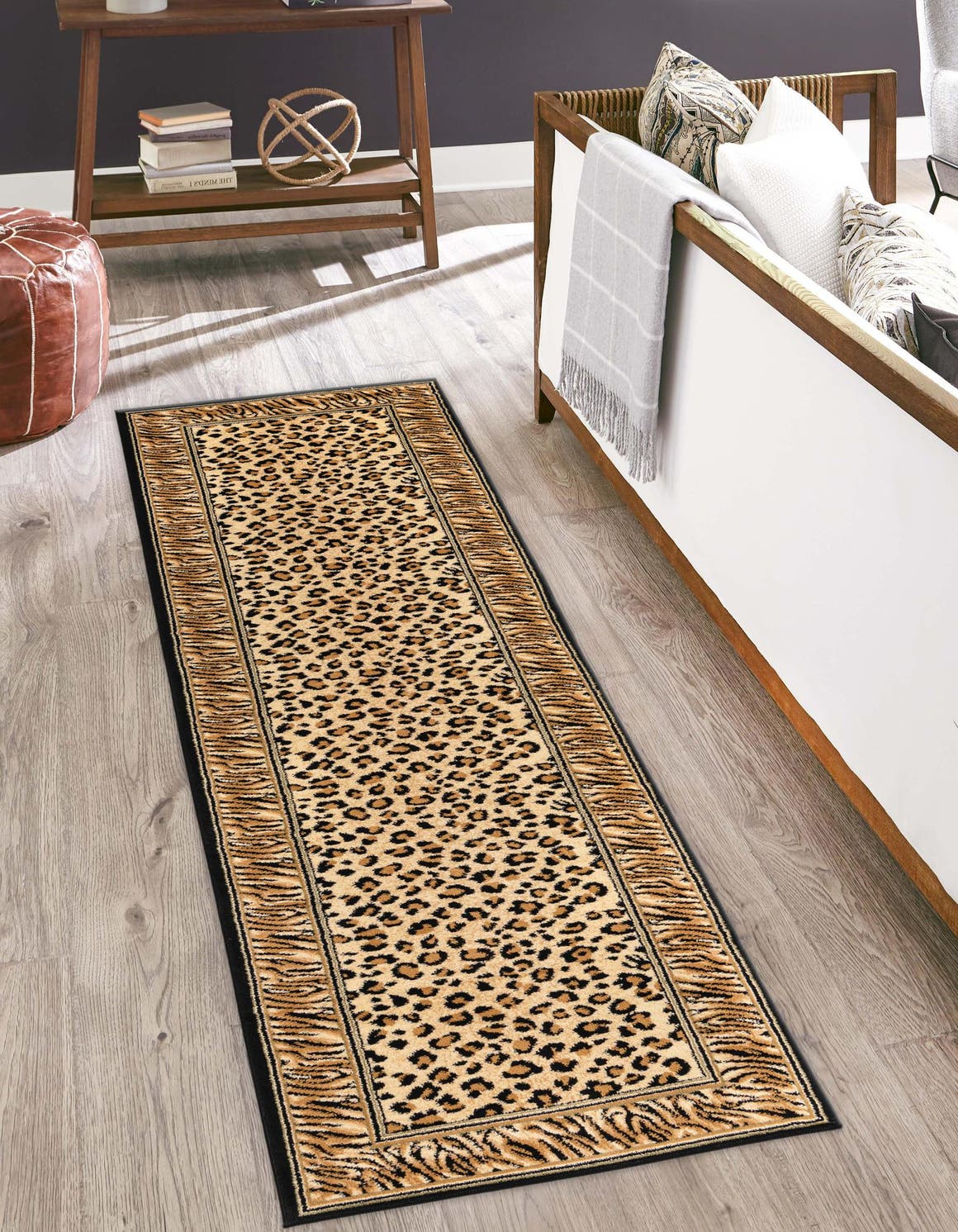 Light Brown 2' 7 x 12' Wildlife Runner Area Rug Animal Print Safari Jungle Inspired Carpet for Unique Modern Interior Design for Sale at Rug Engine