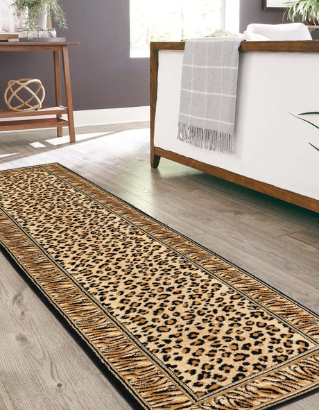 Light Brown 2' x 6' 1 Wildlife Runner Area Rug Animal Print Safari Jungle Inspired Carpet for Unique Modern Interior Design for Sale at Rug Engine