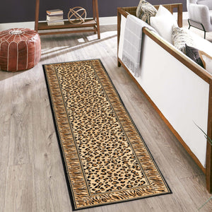 Light Brown 2' x 8' Wildlife Runner Area Rug Animal Print Safari Jungle Inspired Carpet for Unique Modern Interior Design for Sale at Rug Engine