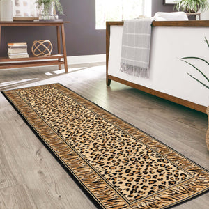 Light Brown 2' x 8' Wildlife Runner Area Rug Animal Print Safari Jungle Inspired Carpet for Unique Modern Interior Design for Sale at Rug Engine